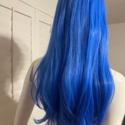 New Long Blue Cosplay Wig Costume Festival Rave