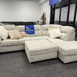 3 Pc Sofa Sectional Chaise Lounge W/ Oversized Ottoman- EZ $10 Down Payment Options Available 