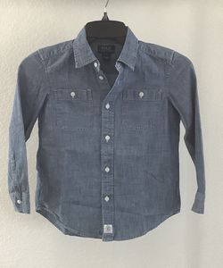 Ralph Lauren Polo Shirt Kids (7) Blue Indigo Button Down Long Sleeve 
