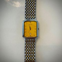 Vintage Jovial Swiss Watch – Gold Dial, Date Window, Two-Tone Bracelet