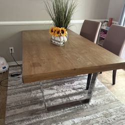 Dining room table- Light Wood W/Silver Metal Legs 