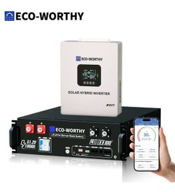 ECO-WORTHY 5120Wh 48V 100Ah LiFePO4 Battery + 5kW 48V Soalr Inverter For Home