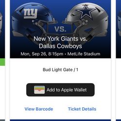 Cowboys at ny giants  Monday night football in nyc  Sec 108 row 28 (pair) $700 for the pair 
