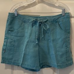 Tommy Bahama Relax Linen Cargo Shorts Women’s Size 10 Teal Drawstring Pockets