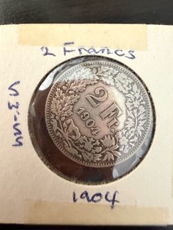 1904 2 Swiss Francs coin