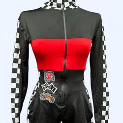 Black & Red Checkered F1 Race Car Driver Costume Set