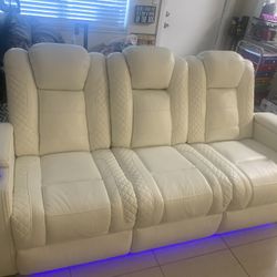 White Leather Reclining Sofa