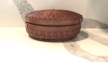 Antique Round Chinese Storage Basket with Lid