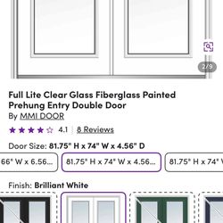 full lite clear glass fiberglass painted prehung entry double door