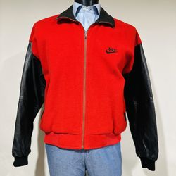 Rare Vintage Nike Force Wool Leather Varsity Red Black Mens Jacket M