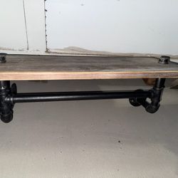 Industrial Pipe Shelf Wooden Shelf With Towel Bar - Like New 