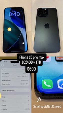 iPhone 15 Pro Max 1TB Storage  (small Spot on Screen See Photo) 