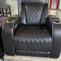 Pair Of Ashley Black Leather Power Recliner