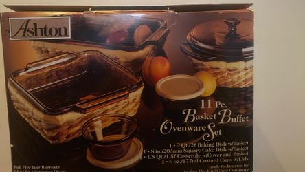 11 Piece Vintage Anchor Hocking Basket Buffet Ovenware Set