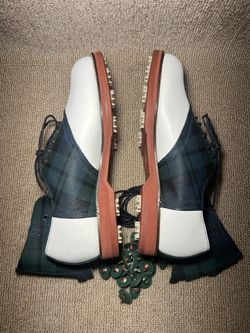 Polo Ralph Lauren Golf Shoes White Leather Green Tartan Plaid Saddle 6.5 LikeNew Polo Ralph Lauren golf white leather green tartan plaid  main image 3