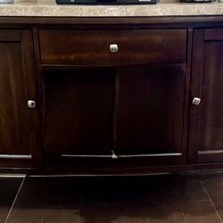 Beautiful Dark Wood Buffet / Sideboard with Marble Top - Excellent Storage