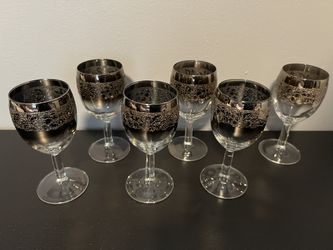 Vintage Set Of 6 Cordial Glasses Fade Silver Grape Theme 4 oz Barware 