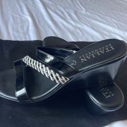 Black and White Wedge Sandals 
