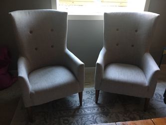 Two modern linen chairs