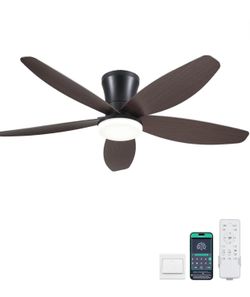Ceiling Fans with Lights - 42inches Low Profile Ceiling Fan with Light and Remote/APP Control, Flush Mount, DC Reversible, LED Dimmable Modern Ceiling