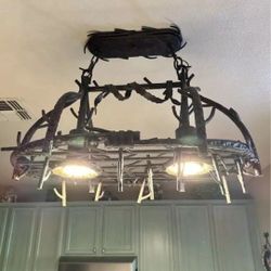Antique Forged Metal Pot Hanging Light Fixture