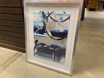 Blue & Silver Abstract Art Print w/ Silver Frame