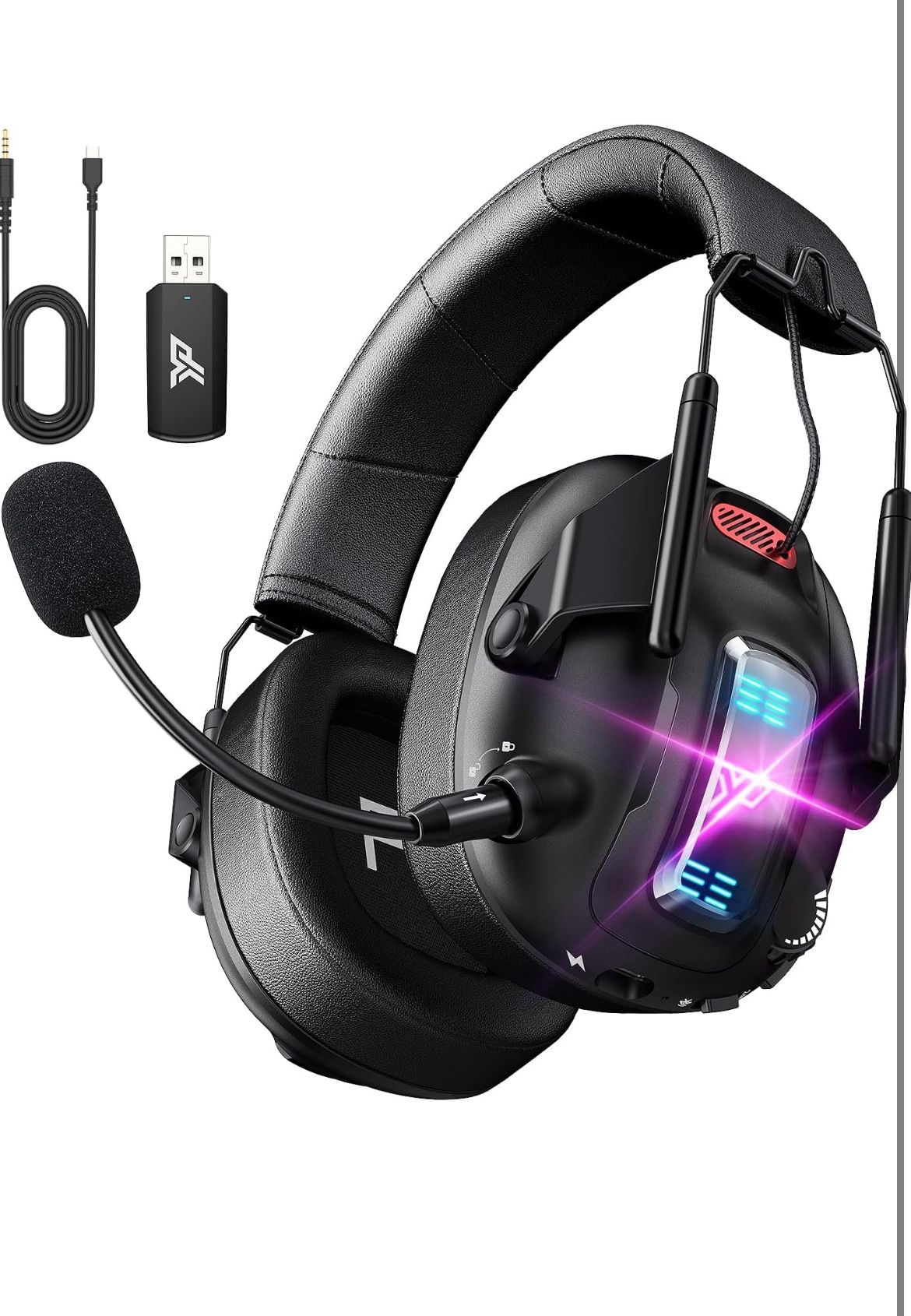 Wireless Gaming Headset for PS5, PS4, PC, USB Over Ear Gaming Headphones with Noise Canceling Mic, Bluetooth 5.3, 100H Battery, Low Latency, Foldable