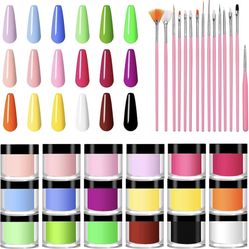 18 Colors Acrylic Powder, Acrylic Nail Powder Set with 15 Pcs Nail Brushes for Nail Acrylic Powder DIY Valentines Day Gifts for Her- Her - Women and G