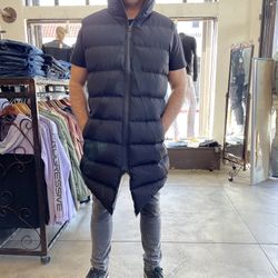 Long Black Hoodie Vest 