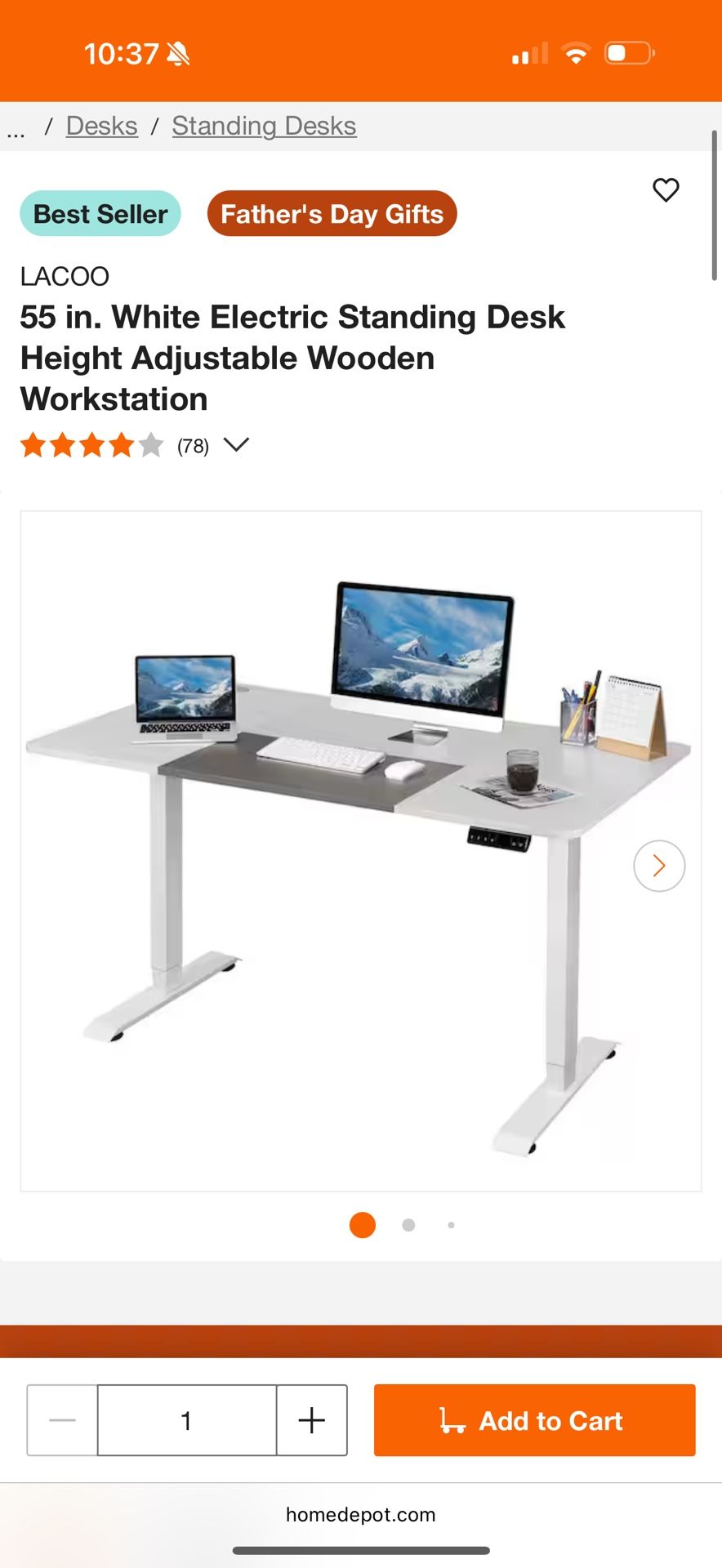 55 in. White Electric Standing Desk Height Adjustable Wooden Workstation