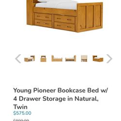 Twin Bookcase Bed with 4 Drawers (Two Available) 