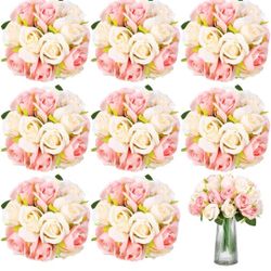 Tigeen 96 Heads 8 Bouquets Artificial Rose Flowers Bouquet Flower Roses with Stems Fake Roses Wedding Floral Arrangements Centerpiece for Home Table B