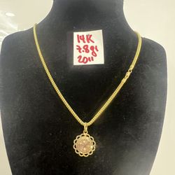 14K Solid Gold Chain and Pendant For Wedding 7.8Gr 20 Inches Long 