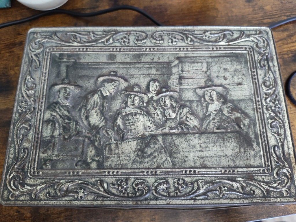 Metal Tin With Art 1950s