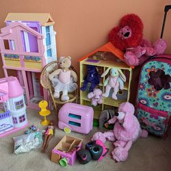 Barbie House. Doll Houses. Beanie Babies. Doll. Rolling Case. Chair. Etc