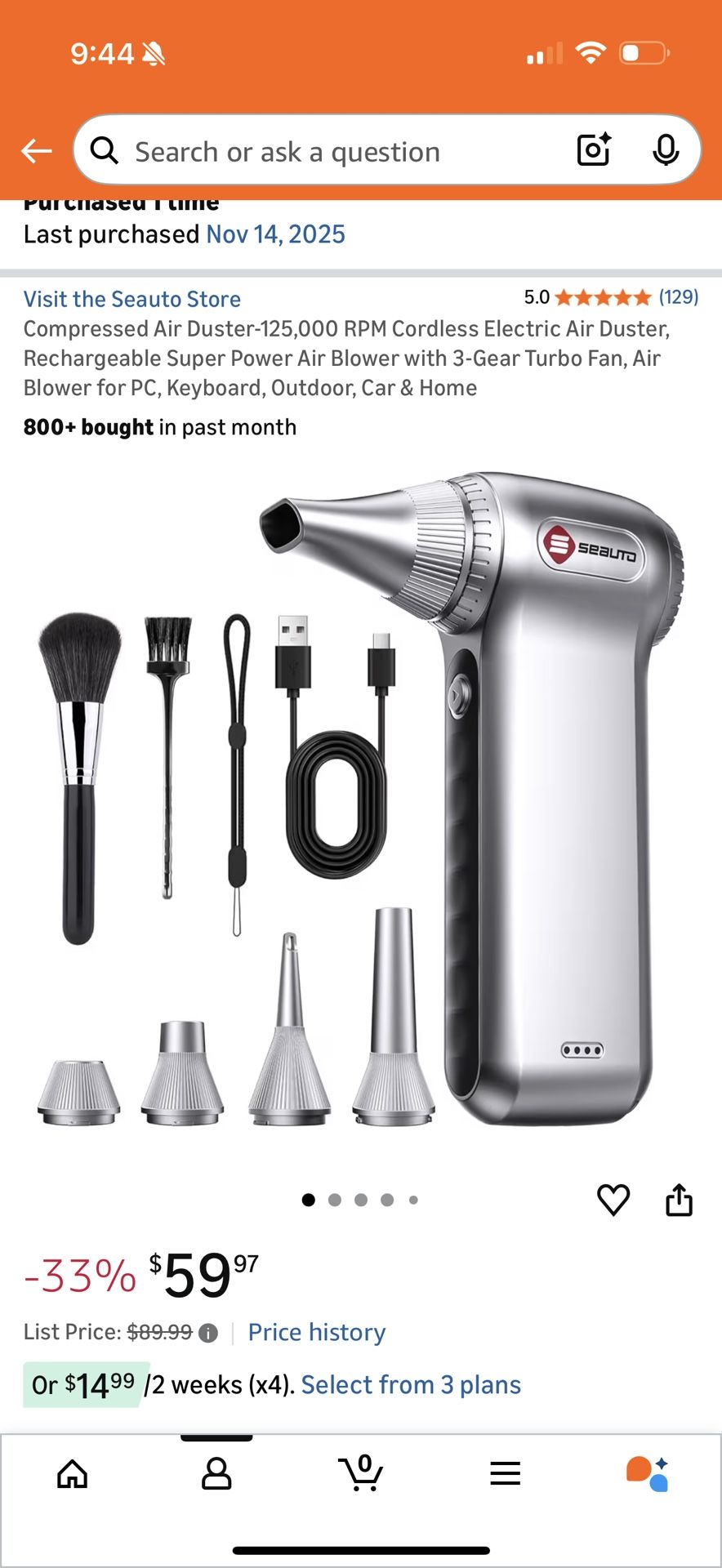 Brand New Compressed Air Duster-125,000 RPM Cordless Electric Air Duster, Rechargeable Super Power Air Blower with 3-Gear Turbo Fan, Air Blower for PC