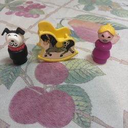 Vintage 3pc Lot  Fisher Price Little People Rocking Horse Lady & Dog 1972