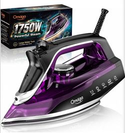 Omaiga 1750W Steam Iron for Clothes, Dual-Ceramic Soleplate, Plum