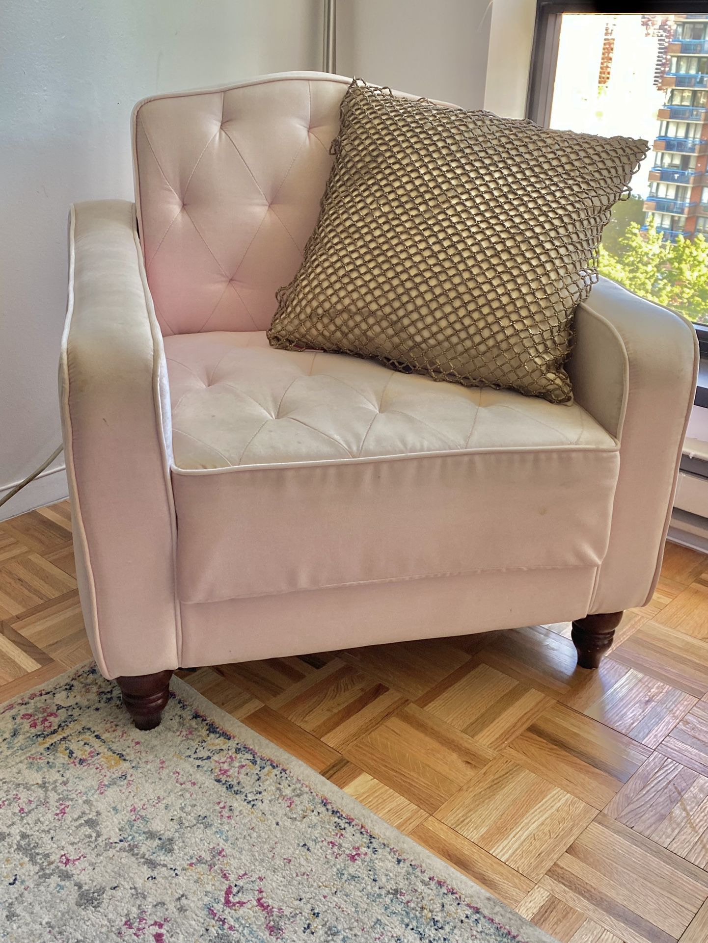 Pink Pastel Arm Chair, AssembleProduct Dimensions (L x W x H) 31.50 x 31.50 x 33.50 Inches