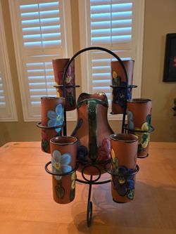 Clay Pitcher and Cups