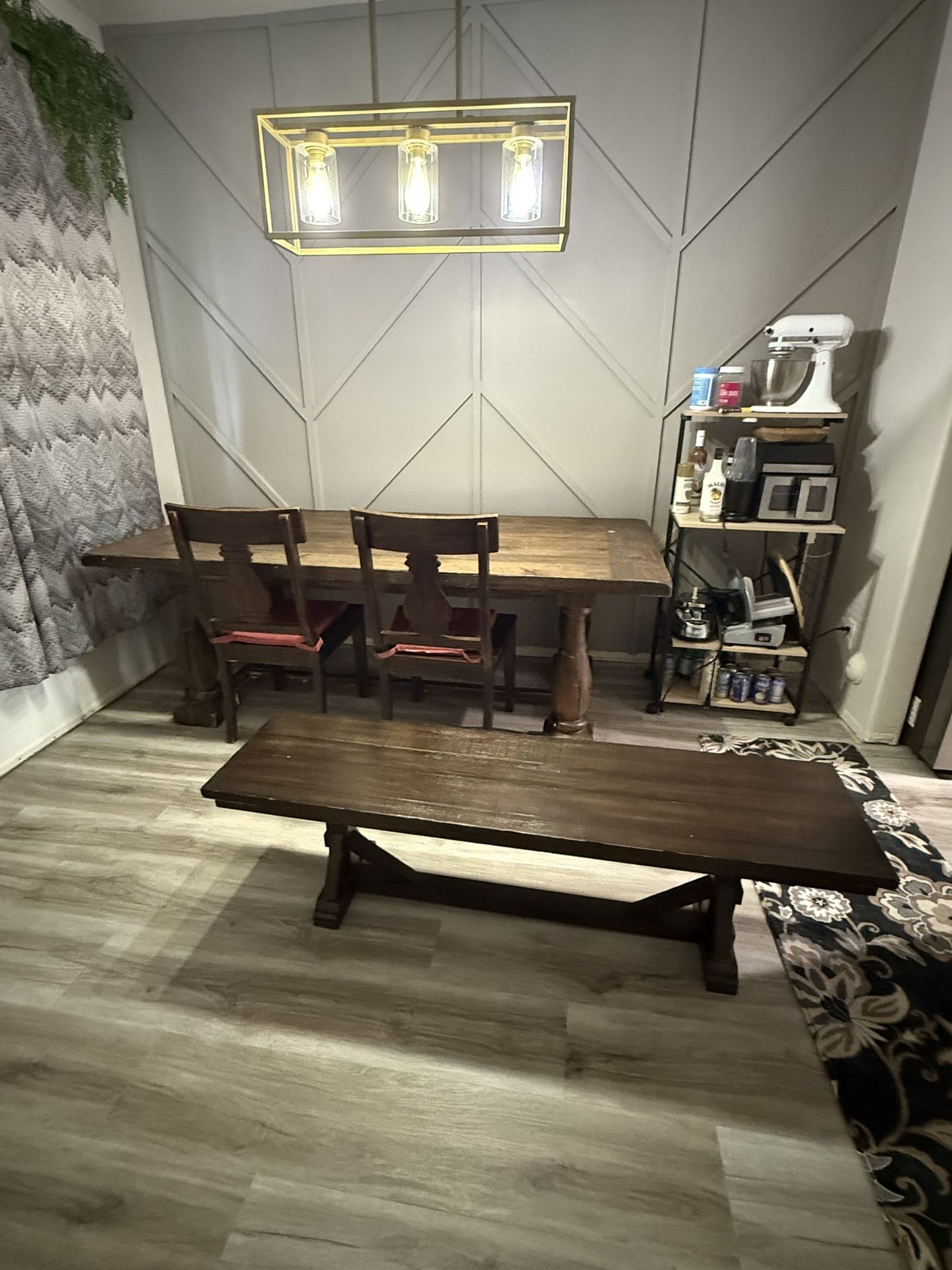 Rustic Dining Room Table, Chairs, Bench