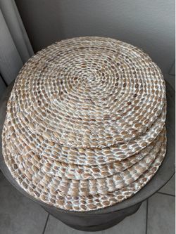 Boho Rustic Handwoven Natural Water Hyacinth Placemats - Crisp White Set of 5