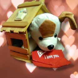 Valentine's Day Plush 'I Love You' Puppy in Wooden Mailbox