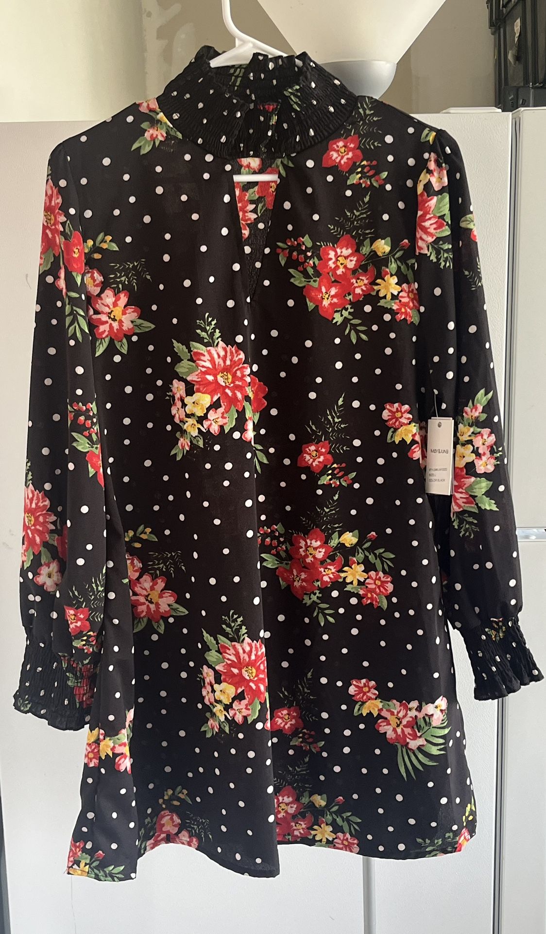 Mini black floral polka dot dress