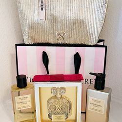 Victoria's Secret Bombshell Glamour Perfume Set and Gold Clutch