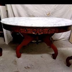 Italian Marble Top Coffee Table With Rose Carved Mahogany Frame