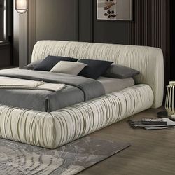 Queen Upholstered Bed - Ivory Color