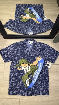 New With Tags Y2K 2000s Gnarly Surfing All Over Print m Button Up Shirt