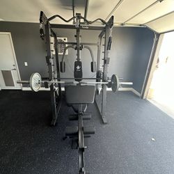 Vesta Fitness Smith Machine 2001 w/Bench Attachment | 230lb Bumpers Weights | 7ft Olympic Bar | Fitness | Gym Equipment | FREE DELIVERY🚚 