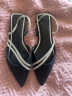 JustFab Black Rhinestone Slingback Pointed-Toe